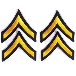 US Army Private Enlisted E-2 Military Rank Patches Lot of 4 Black Gold Chevrons